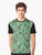 A vibrant green t-shirt featuring a playful monkey design amidst a lush, tropical floral pattern. - Men
