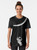 A surrealist black and white graphic t-shirt with an abstract moon swing design - Women