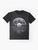Graphic t-shirt with a moon and stars design, featuring a retro music and space theme. - Flat lay