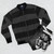Black and grey striped bomber jacket with large horizontal stripes - Flat lay