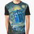 A vibrant graphic t-shirt featuring a British phone box with a Doctor Who, time lord theme.