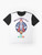 A graphic t-shirt design featuring the words "Across the Universe" with a cosmic, galaxy-inspired backdrop and the Beatles band members. - Flat lay