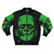 Frankenstein classic green bomber jacket with horror movie and monster design