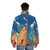 Pink Floyd "Dark Side of the Moon" inspired puffer jacket with abstract prism and rainbow design - men back