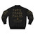Trans-positive bomber jacket featuring mystical runes and gold accents on a black background. - Back