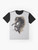 A powerful black horse rearing up in a graphic design on a black t-shirt - Flat lay