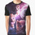 A graphic t-shirt featuring a whimsical illustration of a cat or kitten looking up at a crescent moon.
