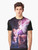 A graphic t-shirt featuring a whimsical illustration of a cat or kitten looking up at a crescent moon. - Men