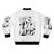 80s bomber jacket with a graphic design inspired by the iconic "Take On Me" music video by the 80s band A-ha. - Back