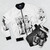 80s bomber jacket with a graphic design inspired by the iconic "Take On Me" music video by the 80s band A-ha. - Flat lay