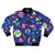 Retro 90s geometric pattern bomber jacket with colorful shapes and lines