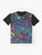 Graphic T-Shirt featuring a retro bus seat pattern design, evoking childhood nostalgia and a hipster vibe. - Flat lay