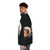 Puffer jacket featuring a collage of an astronaut, space, stars, and flowers - men side left