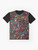 Psychedelic graphic t-shirt with a trippy cartoon design featuring vibrant colors and psychedelic elements. - Flat lay