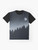 Mysterious night sky graphic t-shirt featuring a landscape with Cascadia trees, a supermoon, and astrological symbols - Flat lay