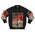 A bold and futuristic bomber jacket featuring a robot and Soviet-inspired design