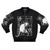 White bomber jacket with Pixies "Monkey Gone to Heaven" graphic design