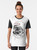 Graphic t-shirt featuring Laika, the famous Soviet space dog, in a space suit and stars - Women