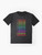 Graphic t-shirt with text "Earth is not flat! Vaccines work! We've been to the moon! Chemtrails aren't a thing! Climate change is real! Stand up for science! Universe is expanding! Nuclear power is safe!" - Flat lay