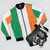 A bomber jacket featuring the iconic Irish tricolor flag - Flat lay