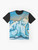 Graphic t-shirt featuring a polar bear and cub in the arctic landscape - Flat lay