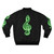 Neon green bomber jacket with a treble clef design - Back