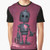 An artistic graphic t-shirt featuring a robot with a heart, in pink and red colors.