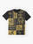 Ancient Egyptian gold hieroglyphic symbols and mythological figures graphic t-shirt design - Flat lay