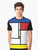 Mondrian minimalist art graphic t-shirt featuring a modern, abstract design in primary colors of red, blue, and yellow. - Men