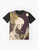 Surreal graphic t-shirt featuring a skull and skeleton design with floral and celestial elements, representing the beauty and impermanence of existence. - Flat lay