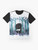 Whimsical "A Quiet Spot" graphic t-shirt featuring a watercolor monster reading books in a forest setting - Flat lay