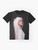 Colorful graphic t-shirt with a modern design, featuring a stylish model - Flat lay