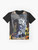 Graphic t-shirt featuring lady death and evil ernie with flames, fire, and a scroll banner - Flat lay