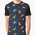 Cute dinosaur wearing a jetpack and floating in a starry galaxy