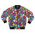 Colorful bomber jacket with horse racing and jockey silks design