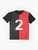 Marcelo Bielsa's Newell's Old Boys football jersey graphic design on a t-shirt - Flat lay
