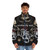 Autistic puffer jacket featuring a skeleton design and dark humor elements - men front