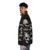 Autistic puffer jacket featuring a skeleton design and dark humor elements - men side left