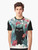 Tropical black cat graphic t-shirt with floral and tropical elements - Men