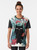 Tropical black cat graphic t-shirt with floral and tropical elements - Women