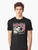 A graphic t-shirt with a live fast, eat trash design featuring a raccoon in a retro-style illustration. - Men