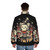 Cute "I'm Fine" puffer jacket with cat knight design for anime and manga lovers - men back