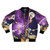 A bomber jacket featuring cats with laser eyes in a space-themed design