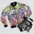 Love Live Rainbow Bomber Jacket featuring anime characters in a colorful gradient design - Flat lay