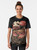 A graphic t-shirt featuring a dragon-inspired ramen bowl design, with Japanese kanji and a fiery, mythical creature. - Women