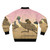 Bomber jacket featuring a graphic design of bunnies and emus charging in a cavalry formation. - Back