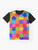 Vibrant jigsaw puzzle graphic t-shirt with a colorful rainbow mosaic pattern - Flat lay
