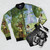 Prog rock bomber jacket with Ian Anderson and Jon Anderson design - Flat lay
