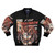A bomber jacket featuring a cute cat with Baphomet-inspired design