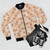 Pixelated censored light skin bomber jacket with a unique graphic design. - Flat lay